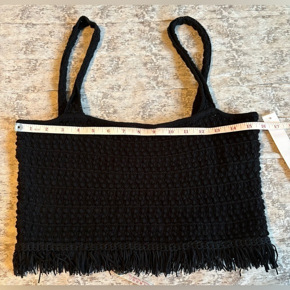 NEW w/Tags AQUA Fun Black Knit Fringe Tank Crop Top Women's Size Medium - Picture 7 of 8